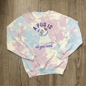 DISNEY A Pug Is All You Need Pullover Crewneck Tie Dye Sweater Size Small
